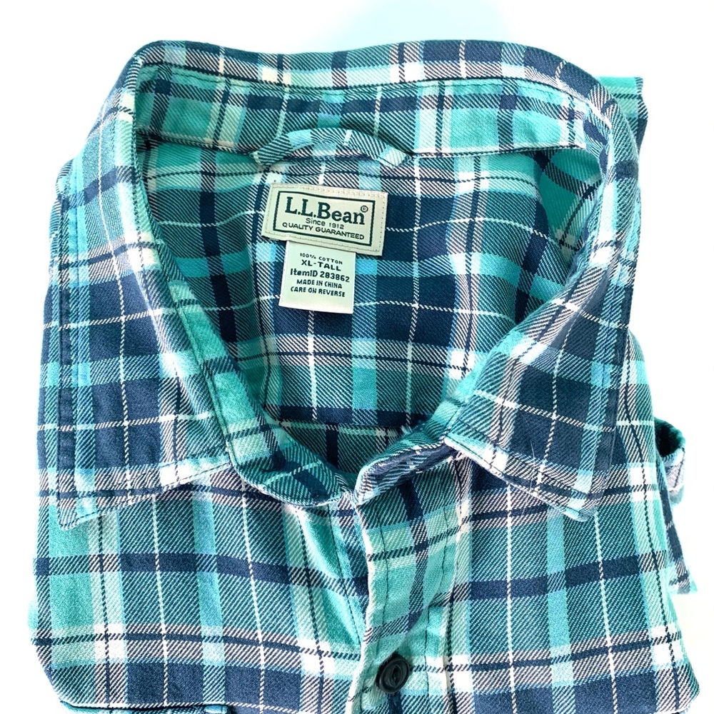 LL Bean XLT Green Flannel Shirt R2031